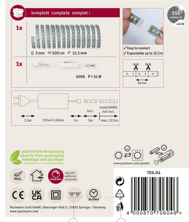 Produktbild Paulmann MaxLED 500 Stripe Set (Warmweiss, 500 cm, Indoor)