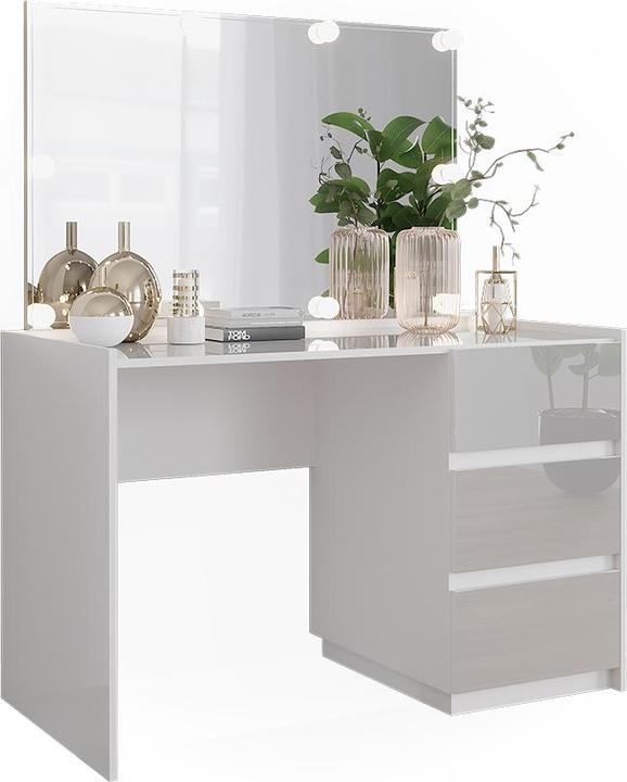 Actual product image Vicco Dressing table Marla, White High Gloss, 120 cm with mirror, LED fairy lights (120 x 60 x 79 cm)