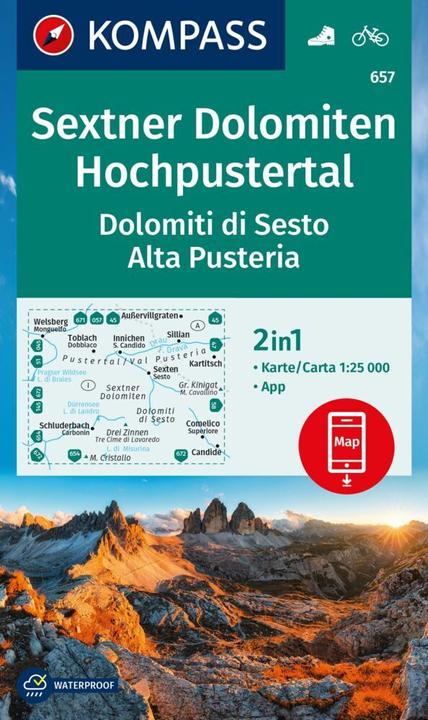 Produktbild Wanderkarte 657 Sextner Dolomiten, Hochpustertal / Dolomiti di Sesto, Alta Pusteria