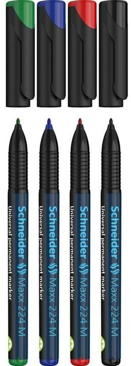 Produktbild Schneider OHP-Marker Maxx permanent, M, 4er Etui: rot, blau, grün, schwarz (Assortiert, 1 mm, 4 x)