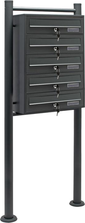 Produktbild Wiltec 5er Briefkastenanlage Anthrazit 270x513x1500mm Standbriefkasten Post