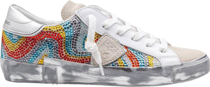Philippe Model prsx low sneakers in leather and suede with micro crystals