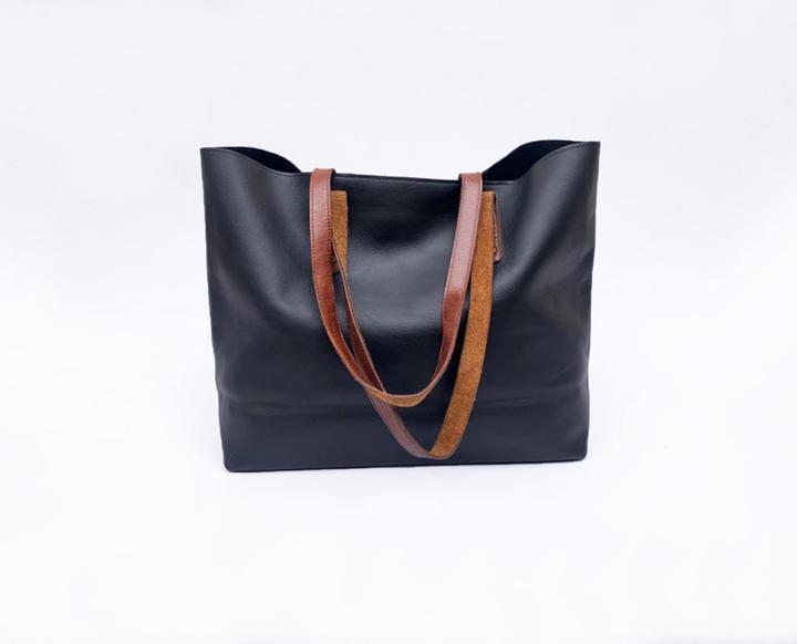 Only-Bags.Store Schwarze Ledertasche, Geldbörse, grosse Arbeitsumhängetasche, Handtasche, Laptoptaschea
