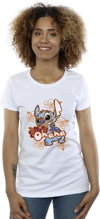 Actual product image Disney Womens/Ladies Lilo And Stitch Ohana Orange Hibiscus Cotton T-Shirt (L)