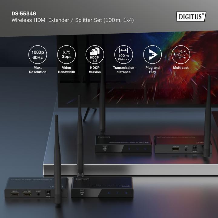 Immagine prodotto Digitus Set di estensori / splitter HDMI wireless (100 m, HDMI 1.4a)