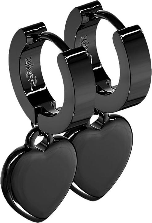 Image du produit Star Piercing Boucles d'oreilles à clapet noir avec pendentif coeur (sans laiton, Acier chirurgical 316L)