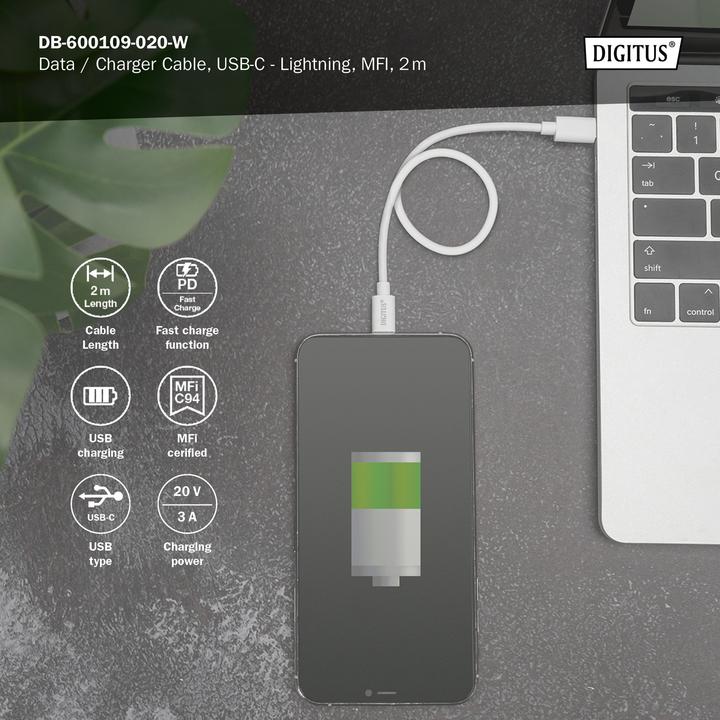 Actual product image Digitus USB type C - Lightning (2 m, USB 2.0)