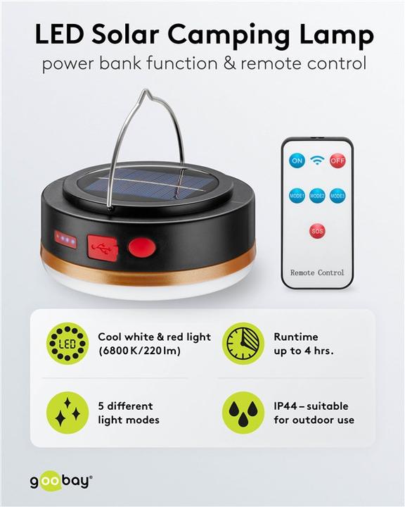 Produktbild Goobay LED-Solar-Campinglampe mit Akku