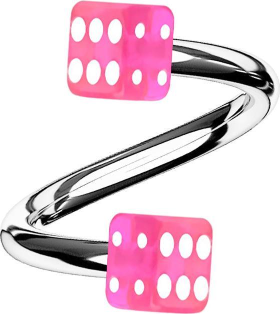 Produktbild Star Piercing Micro Spirale silber mit zwei Würfel pink transparent (Acryl, Chirurgenstahl 316L, ohne Messing)