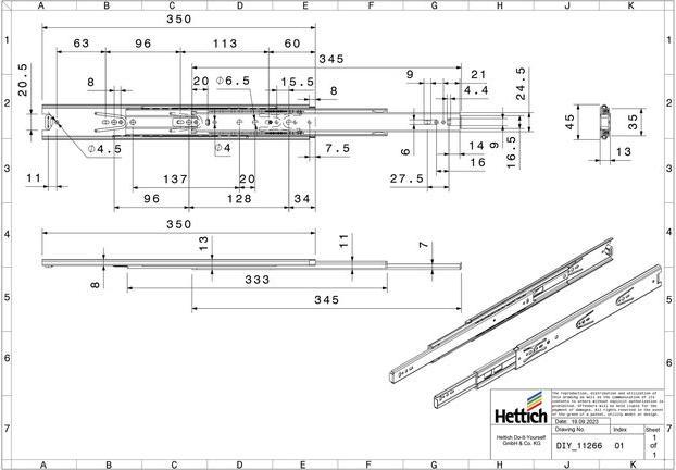Immagine prodotto Hettich Schubladenschiene Vollauszug 350 mm chromatiert 2 Stück