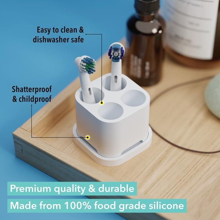Image du produit Qikfresh Porte-brosse à dents et brosse à recharger 4 pièces Gris (Porte-brosse à dents)