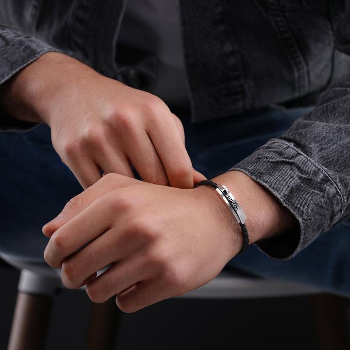 Actual product image Police Gripcord bracelet (21 cm, Leather, Stainless steel)