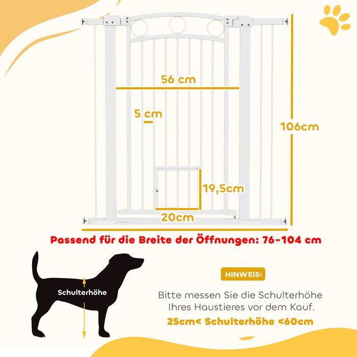 Produktbild Swisshandel24 Türschutzgitter Hund, 76-104 cm Absperrgitter ohne Bohren, mit Katzentüre, Treppengitter, weiss