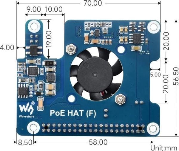 Actual product image WaveShare PoE HAT for Raspberry Pi 5