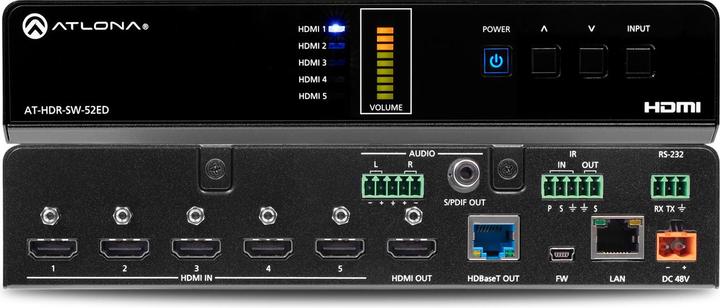 Actual product image Atlona AT-HDR-SW-52 5 x 2 4K/HDR HDMI 2.0b Sw. HDbaseT-100m