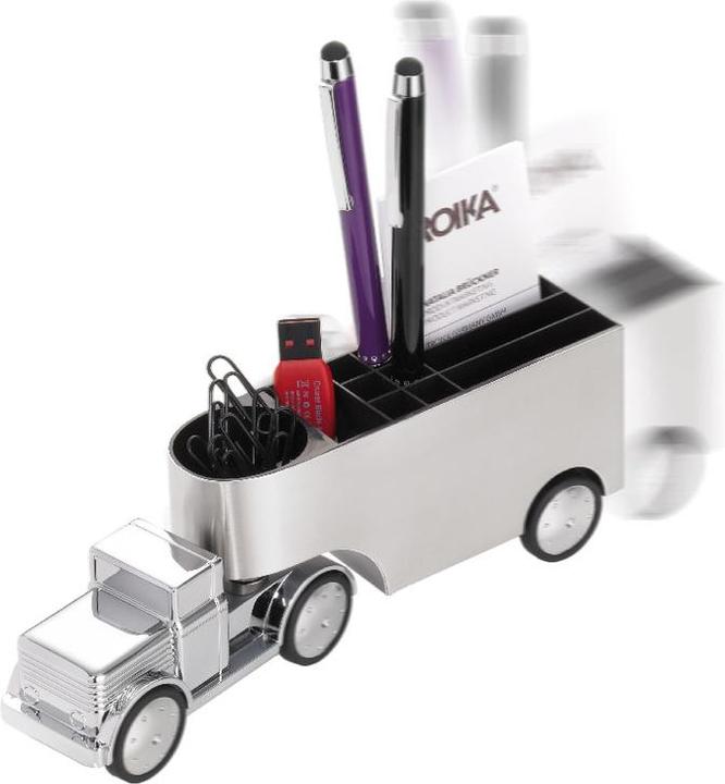 Image du produit Troika OFFICE TRUCKER Porte-crayons et distributeur de trombones, gris brillant