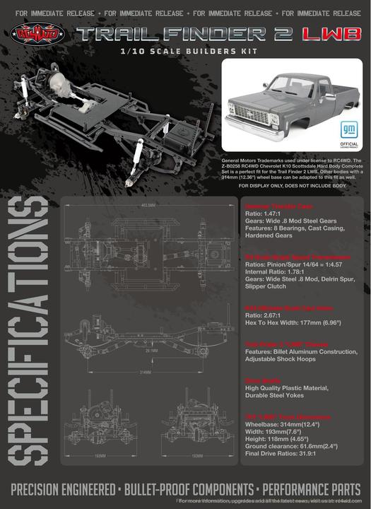 Immagine prodotto Rc4Wd Kit telaio Crawler Trail Finder 2 LWB, 1:10 (Kit)