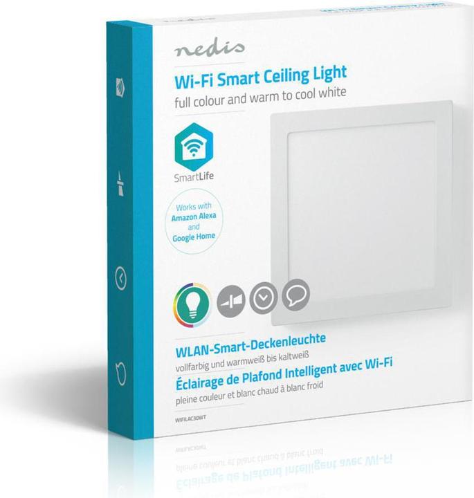 Actual product image Nedis Wi-Fi Smart Ceiling Light | Square | 30 x 30 cm | Warm White to Cool White | Full Colour (RGB) (1400 lm)