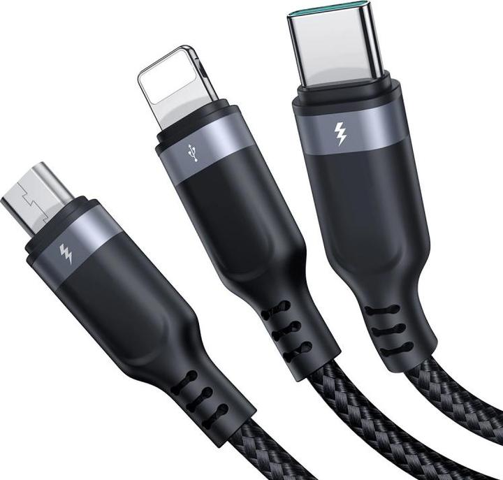 Produktbild Joyroom Multi-Use Series 3-in-1-Kabel S-1T3018A18 Lightning USB-C Micro-USB 1,2 m – Schwarz (1.20 m, USB 3.0)