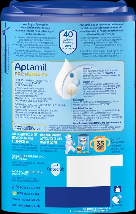 Valeurs nutritives et ingrédients Aptamil Pronutra Junior 12+ (800 g, à partir de 12 m.)