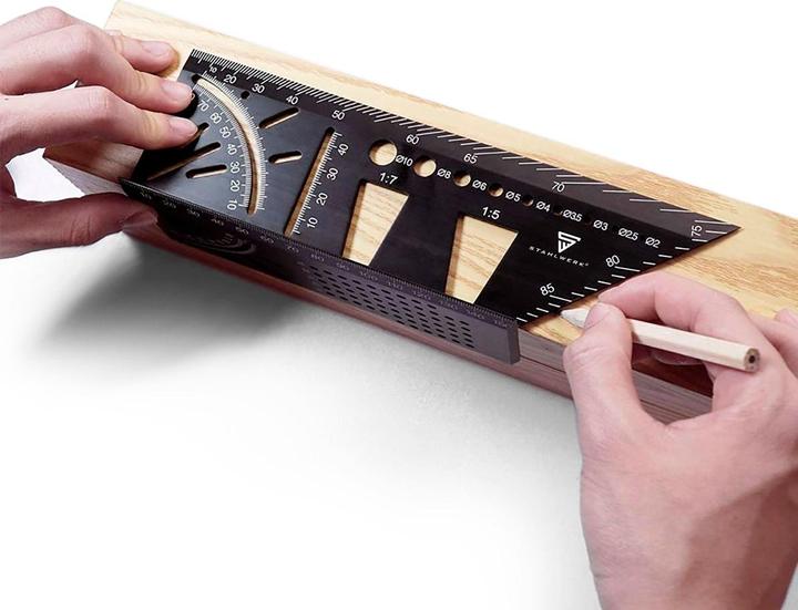 Actual product image Stahlwerk Set of 2 mitre angle ruler with stop and drilling jig 3D angle mitre gauge