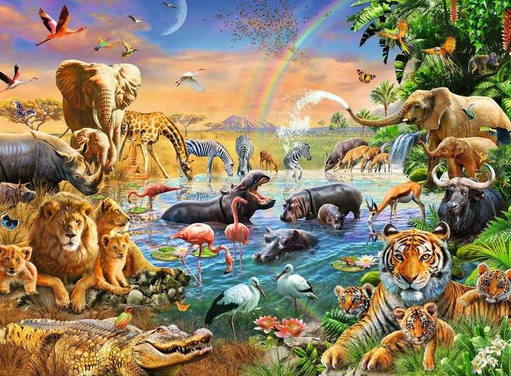 Produktbild Ravensburger Puzzle Wasserquelle in der Savanne, 100 Tage, 12910 (100 Teile)