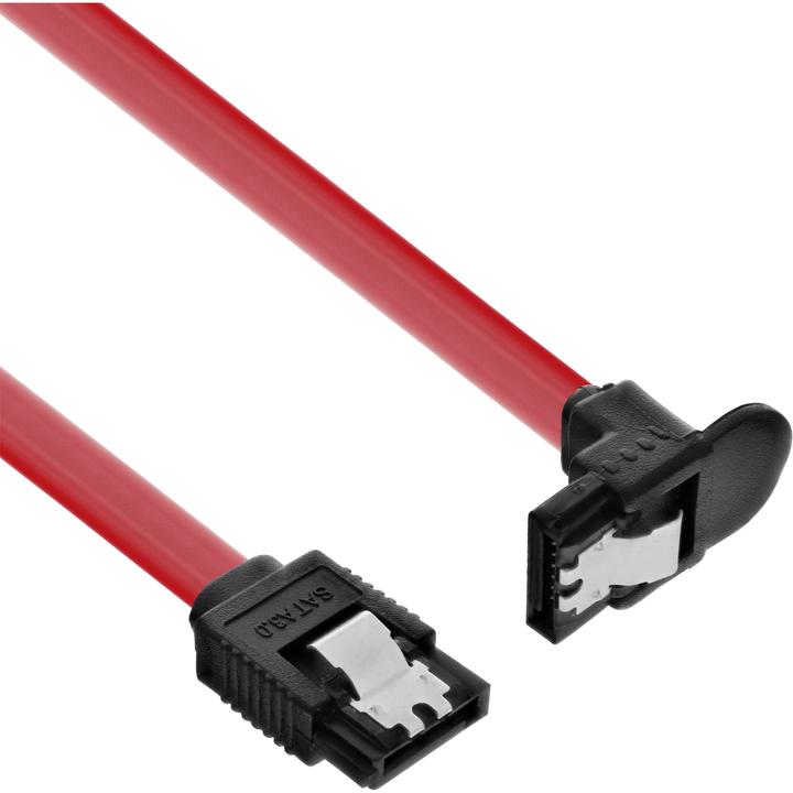 Produktbild InLine SATA Kabel gewinkelt 6Gb/s mit Sicherheitslasche 0,75m rot