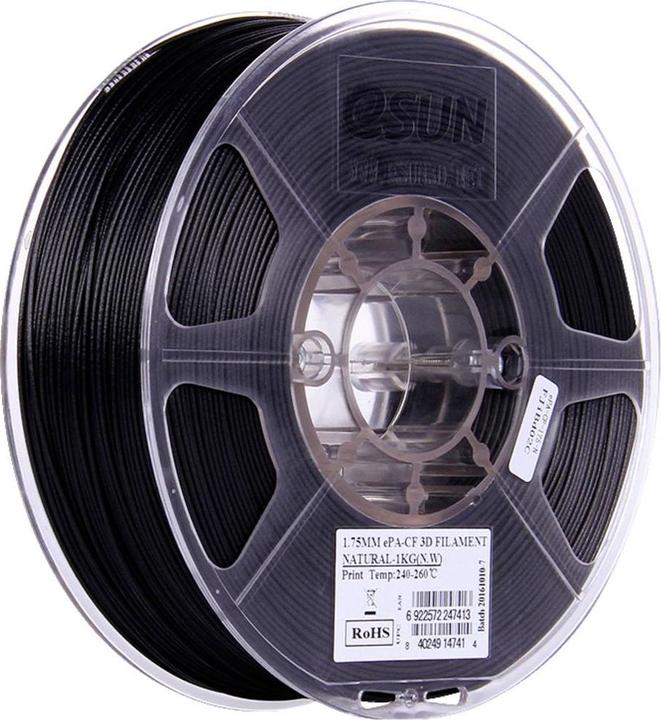 eSUN ePA-CF Filament PLA hitzebeständig, hohe Steifigkeit, hohe Zugfestigkeit 1.75mm 1kg Carbon, Ma (PLA, 1.75 mm, 1000 g, Schwarz)