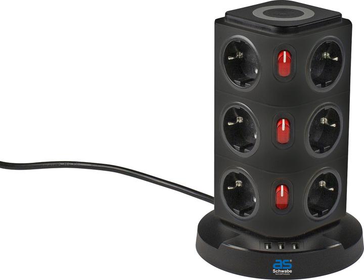 As - Schwabe Steckdosentower (15 x, CEE 7/3, USB, 2 m)
