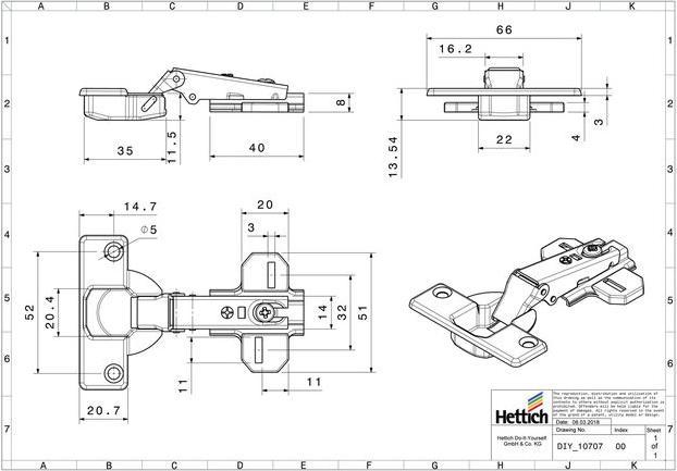 Produktbild Hettich SlideOn Topfscharnier zum Aufschrauben 35 mm vorliegend