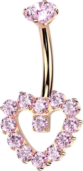 Actual product image Star Piercing Banane Innengewinde rosegold Kristall pink gefasst und Herz Kristalle pink (without brass, Titanium G23)