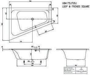 Actual product image Villeroy & Boch V&B LOOP & FRIENDS built-in bathtub 1750x1350mm left version white (215 l, 175 cm, 135 cm)