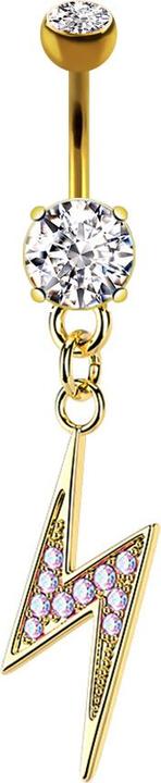 Actual product image Star Piercing Banana gold plated with two balls crystal silver pendant lightning bolt (Brass, Surgical steel 316L)