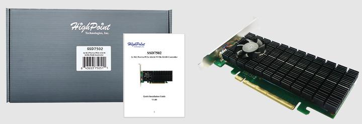 Actual product image HighPoint RAID controller SSD7502 2x M.2 NVME PCI-x4v4, PCI-Ex16