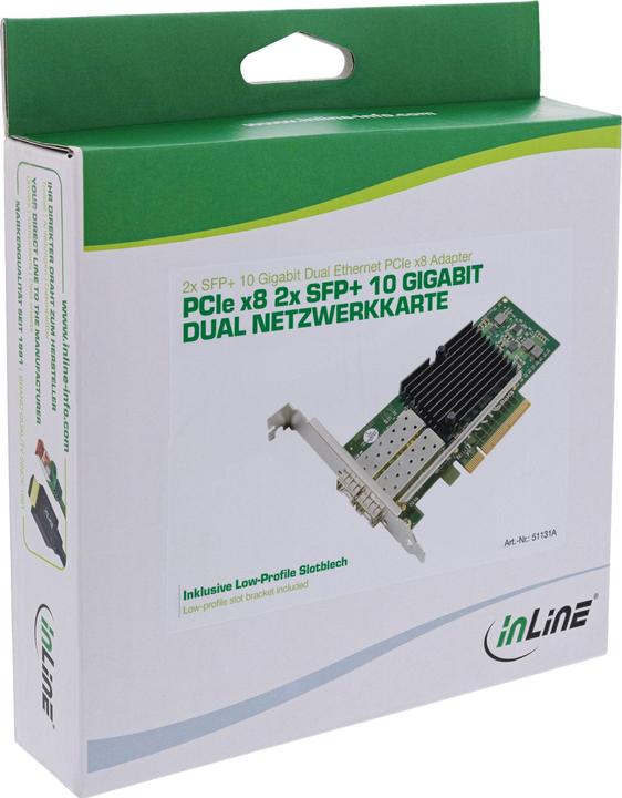 Immagine prodotto InLine Doppia scheda di rete 10 Gigabit, 2x SFP+, PCIe x8, incl. staffa per slot a basso profilo (PCI-E x8)