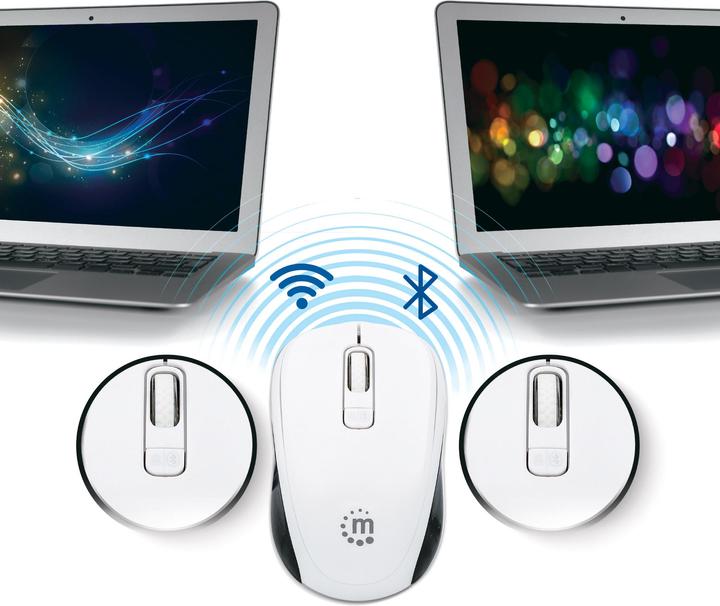 Actual product image Manhattan Bluetooth® 4.0 and USB wireless receiver, 800/1200/1600 dpi, three buttons plus mouse wheel, & (Wireless)