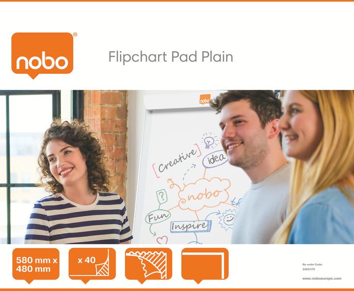 Actual product image Kensington NOBO flipchart pad, size: DIN B1 (W)584 x (H)483 mm blank, white, 70 g-sqm, 40 sheets, for table f (58 x 48 cm)