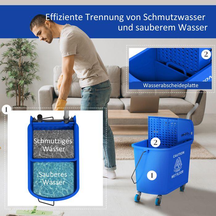 Image du produit Swisshandel24 Putzwagen Fahreimer Putzeimer 20 Liter Wischwagen mit Presse 2 Kammern Blau (1 pcs)