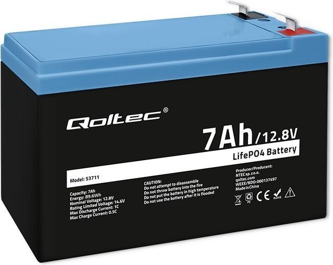 Actual product image Qoltec LiFePO4 lithium iron phosphate battery | 12 8 V | 7Ah | 89 6 Wh | BMS (12.80 V, 7 Ah)
