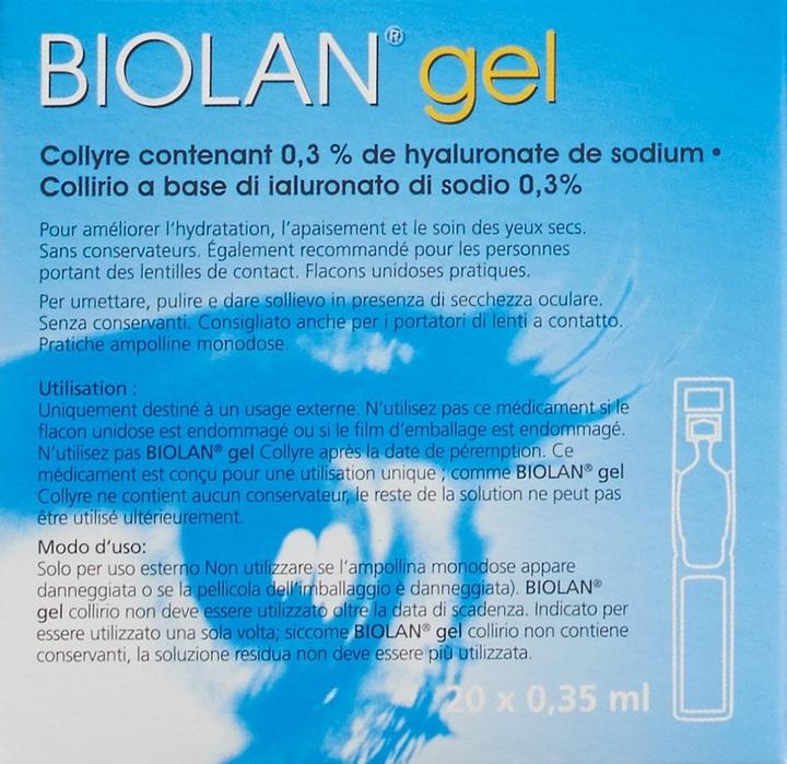 Actual product image Biolan Gel eye drops 20x0.35ml (7 ml, 20 x 0.35 ml, Biolan gel eye drops)