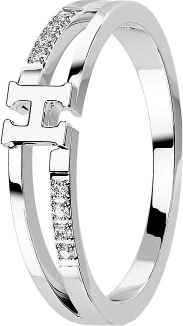 Immagine prodotto Star Piercing Anello in argento a due anelli con otto cristalli e lettera H (55, 900 Platino)