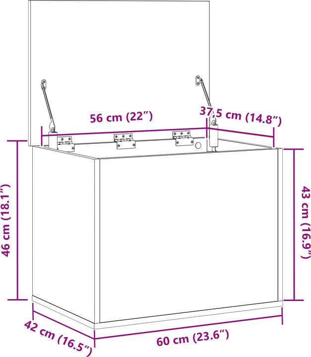 Produktbild VidaXL Aufbewahrungsbox mit Deckel Schwarz Eiche 60x42x46 cm Ingenieurholz (115.92 l)