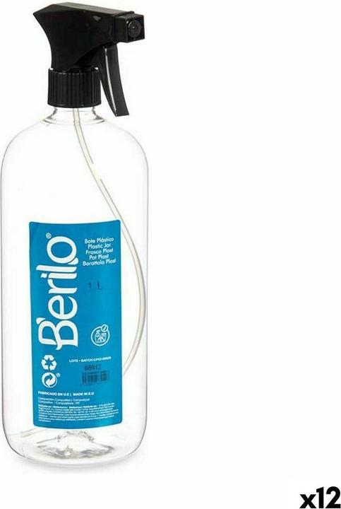 Berilo Refillable spray bottle black transparent plastic L (12 pieces)