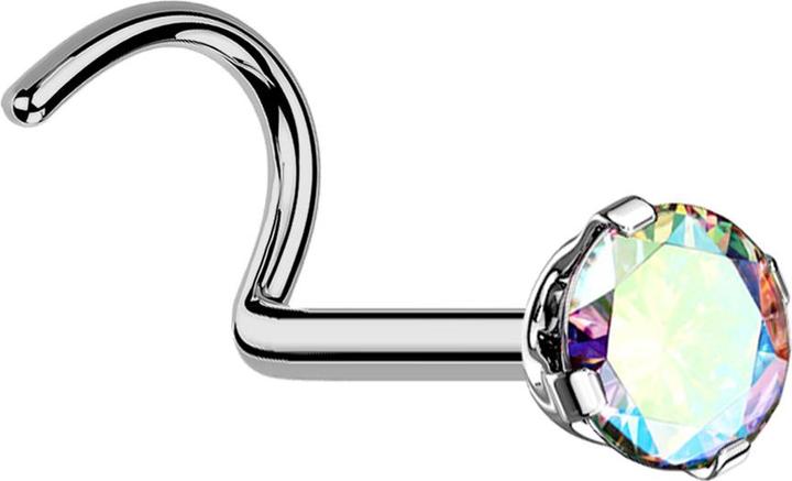 Star Piercing Nasenstecker gebogen silber runder Kristall multicolor gefasst (ohne Messing, Titan G23)