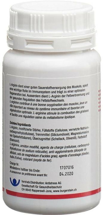 Valori nutrizionali e ingredienti Burgerstein L-Arginina (100 Pezzo/i, Pillole, 200 g)