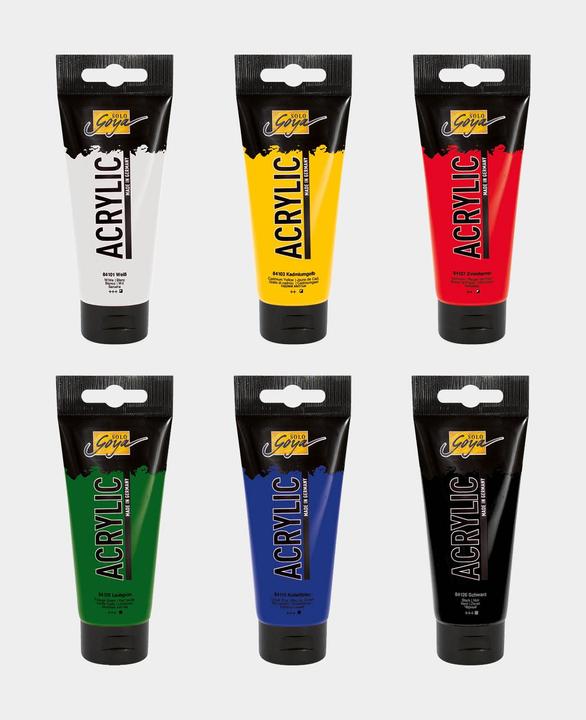 Image du produit Solo Goya Set de tubes acryliques (Blanc, Jaune, Vert, Bleu, Rouge, Noir, 600 ml)