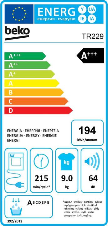 Etichetta energetica Beko Tumbler (9 kg)