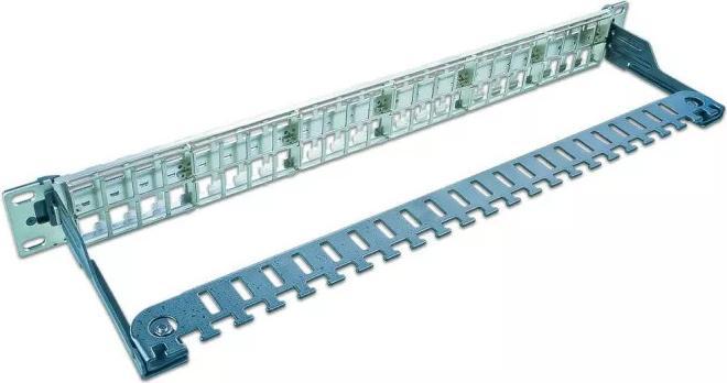 Actual product image Wirewin 48-port 1RU 19" patch panel, angled 0/45