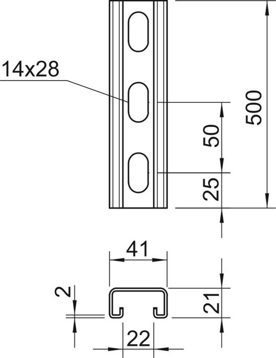 Image du produit OBO Bettermann Rail profilé perforé, largeur des fentes 22mm 1122955 (50 cm)