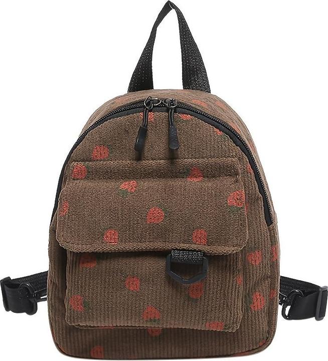 Actual product image Only-Bags.Store Niedliche Erdbeere Druck Samt Mini Rucksack, leichtes Polyester mit verstellbaren Riemen